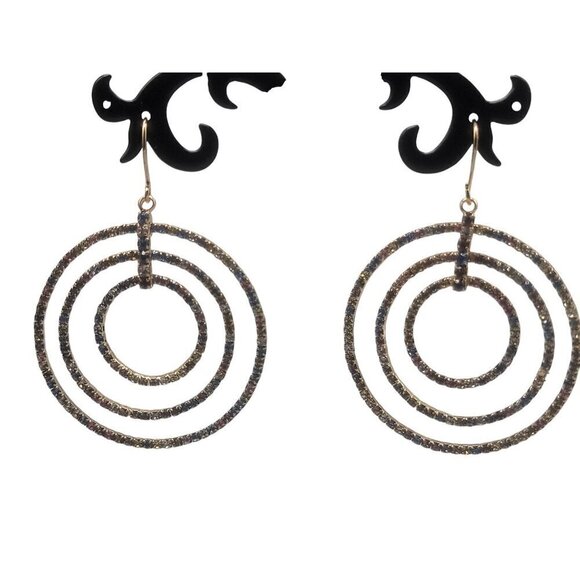 Triple Circle Multicolored Rhinestone Hoop French Wire Hook Earrlngs - Picture 14 of 16